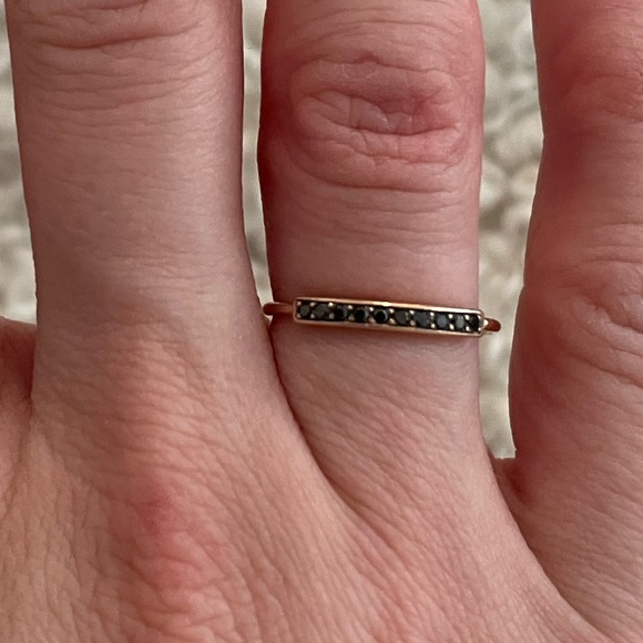 Delicate solid 14k rose Gold Band Ring with Black diamonds Sz 4
